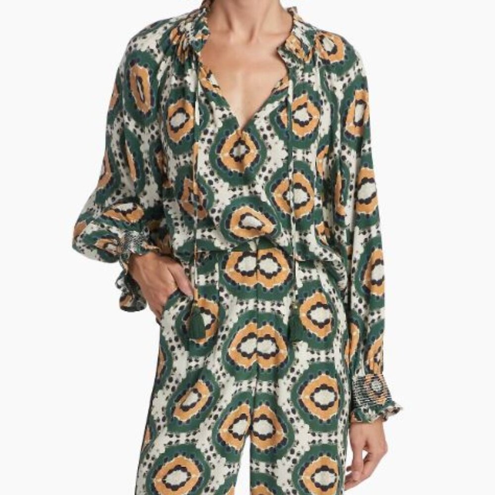 Figue Lianna Geometric Silk Peasant Top (Size: XS)